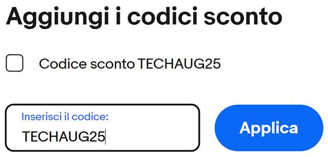 eBay, il codice sconto TECHAUG25