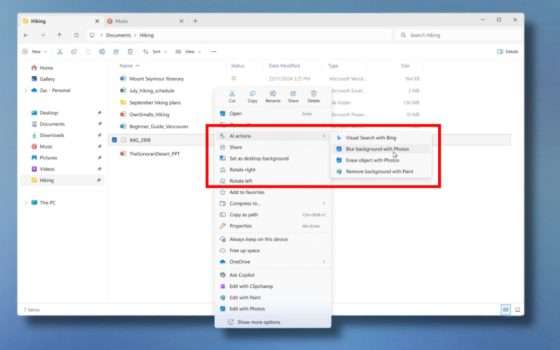 Windows 11 rivoluziona Esplora file con azioni AI