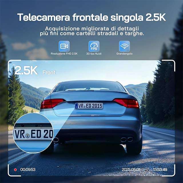 La dash cam frontale per auto WOLFANG WD04