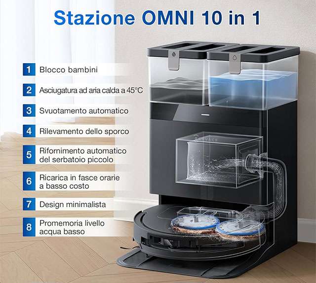 Il robot aspirapolvere e lavapavimenti ECOVACS DEEBOT T50 OMNI