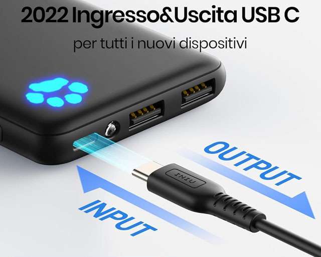 Il powerbank INIU da 10.000 mAh ha tre porte