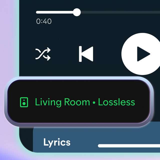 L'etichetta Spotify Lossless mostrata durante lo streaming