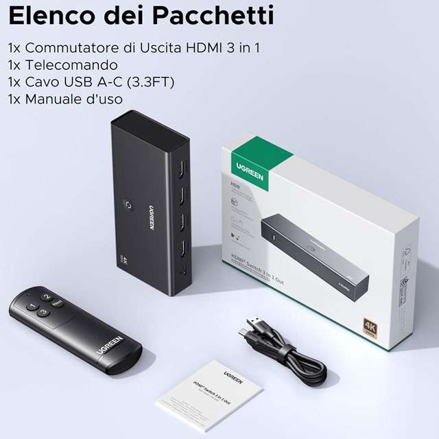UGREEN, switch HDMI: il contenuto della confezione