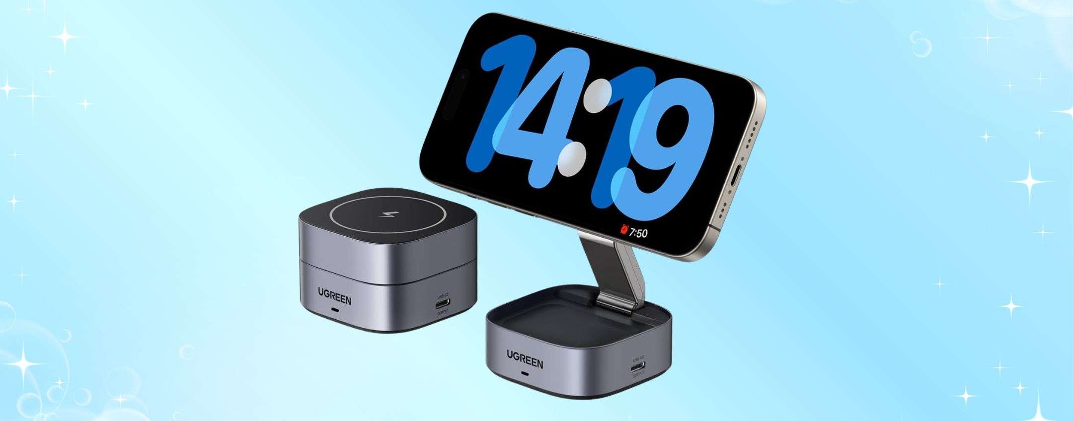 Caricatore wireless 2-in-1 ora al 40% di sconto: ricarica veloce e design magnetico