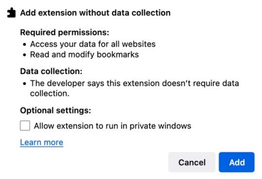 Estensione Firefox nessuna raccolta dati