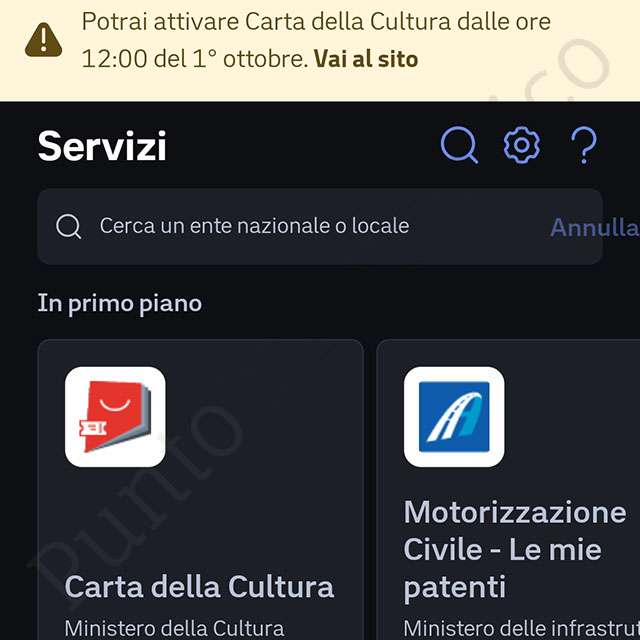 La Carta delle Cultura nella sezione Servizi dell'app IO.