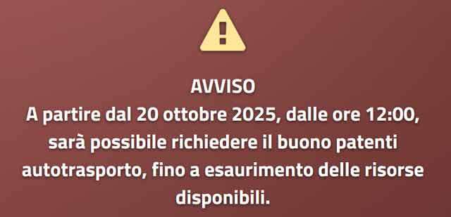 La homepage della piattaforma dedicata al Bonus patente