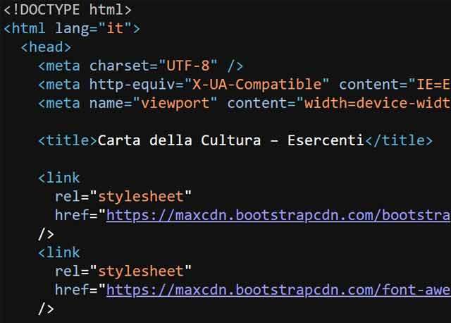 Il codice sorgente della piattaforma dedicata al Bonus patente fa riferimento alla Carta della cultura