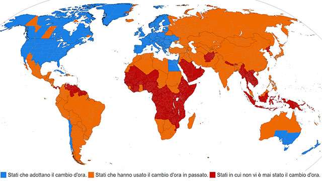 I paesi nel mondo che adottano il cambio d'ora