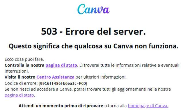 Il down di Canva del 20 ottobre 2025