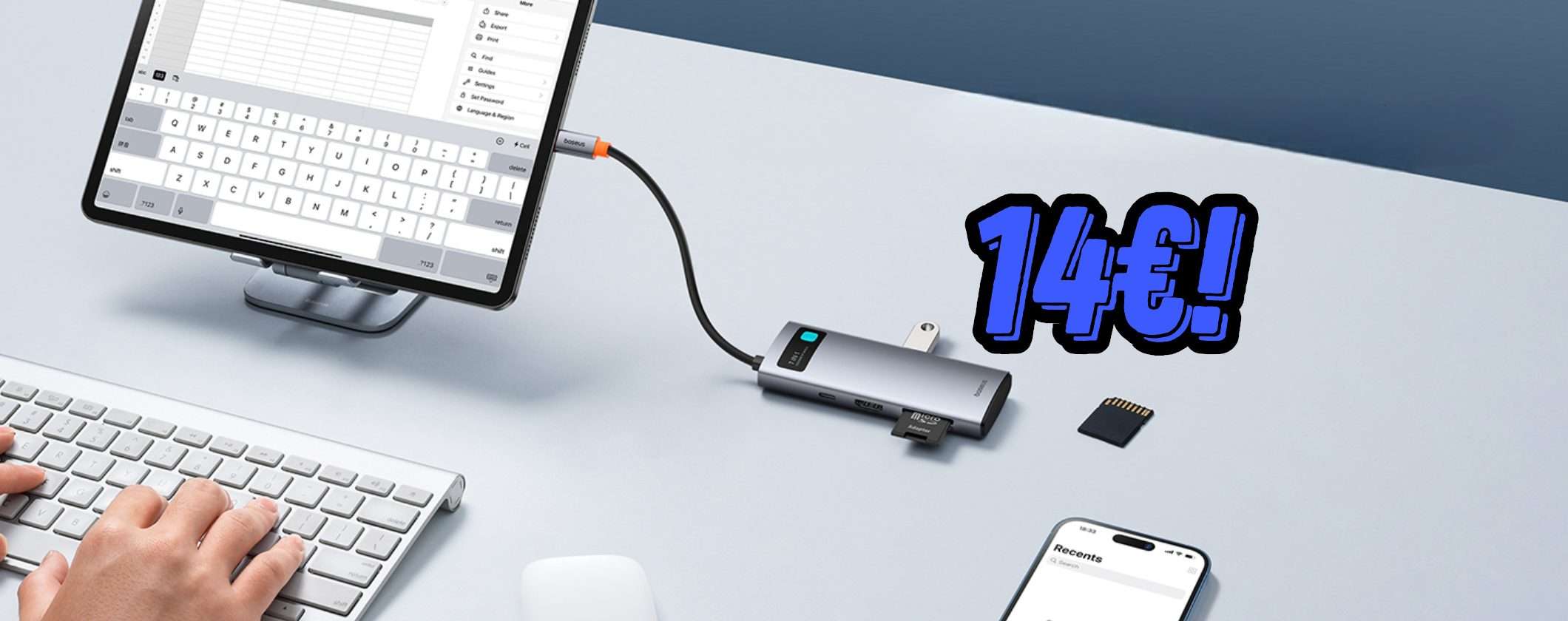 Con 14€ ottieni il massimo della connettività grazie a Baseus Hub USB-C 7 in 1