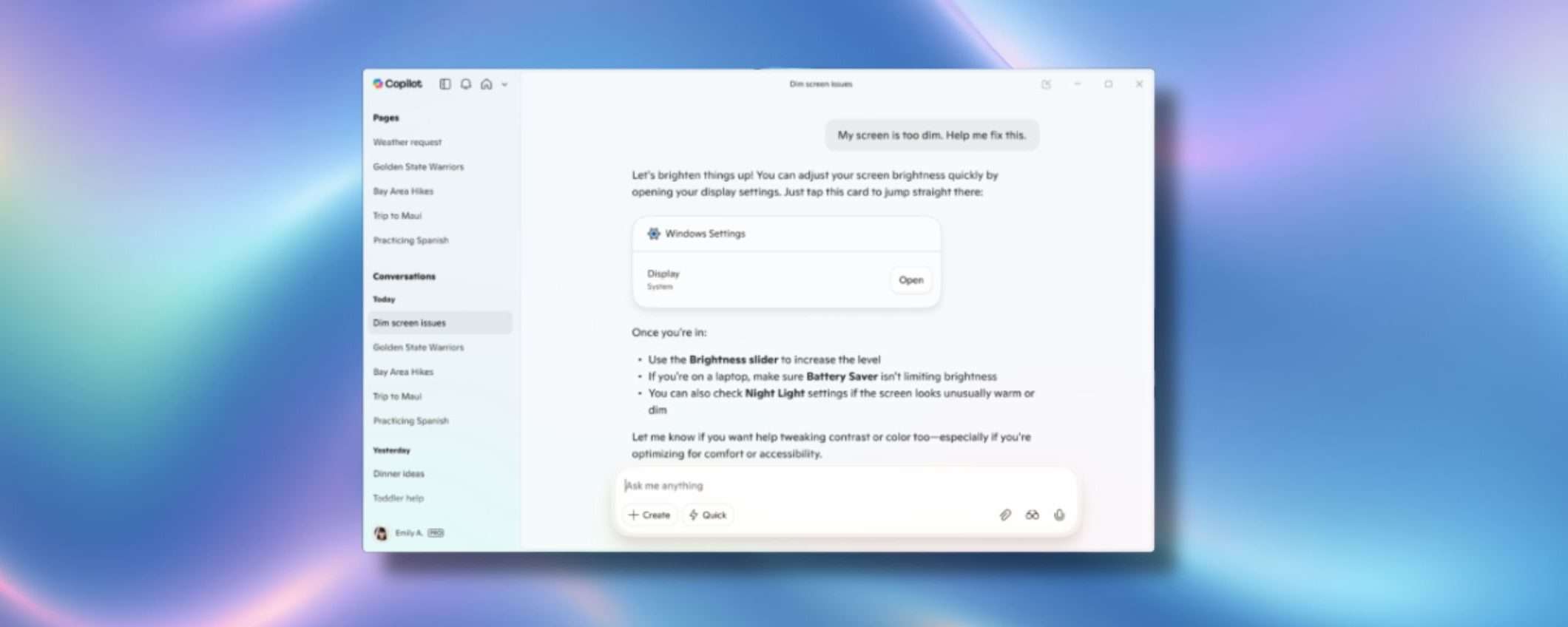 Copilot per Windows può accedere alle impostazioni del PC