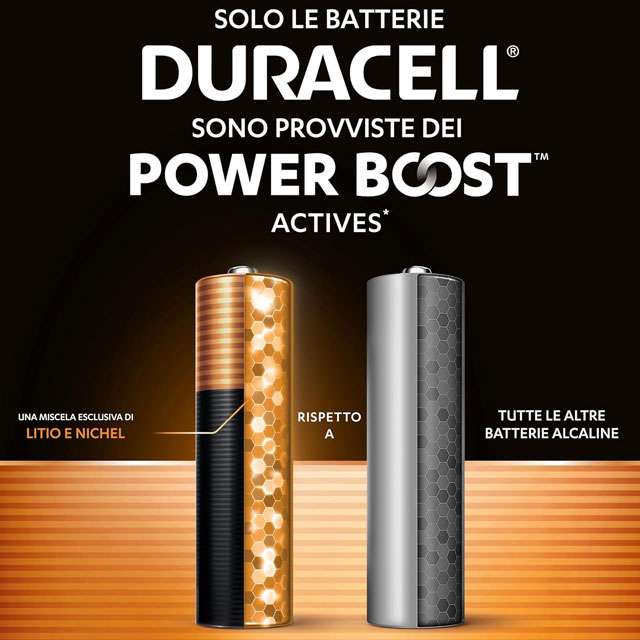 Le batterie AAA di Duracell hanno la tecnologia POWER BOOST