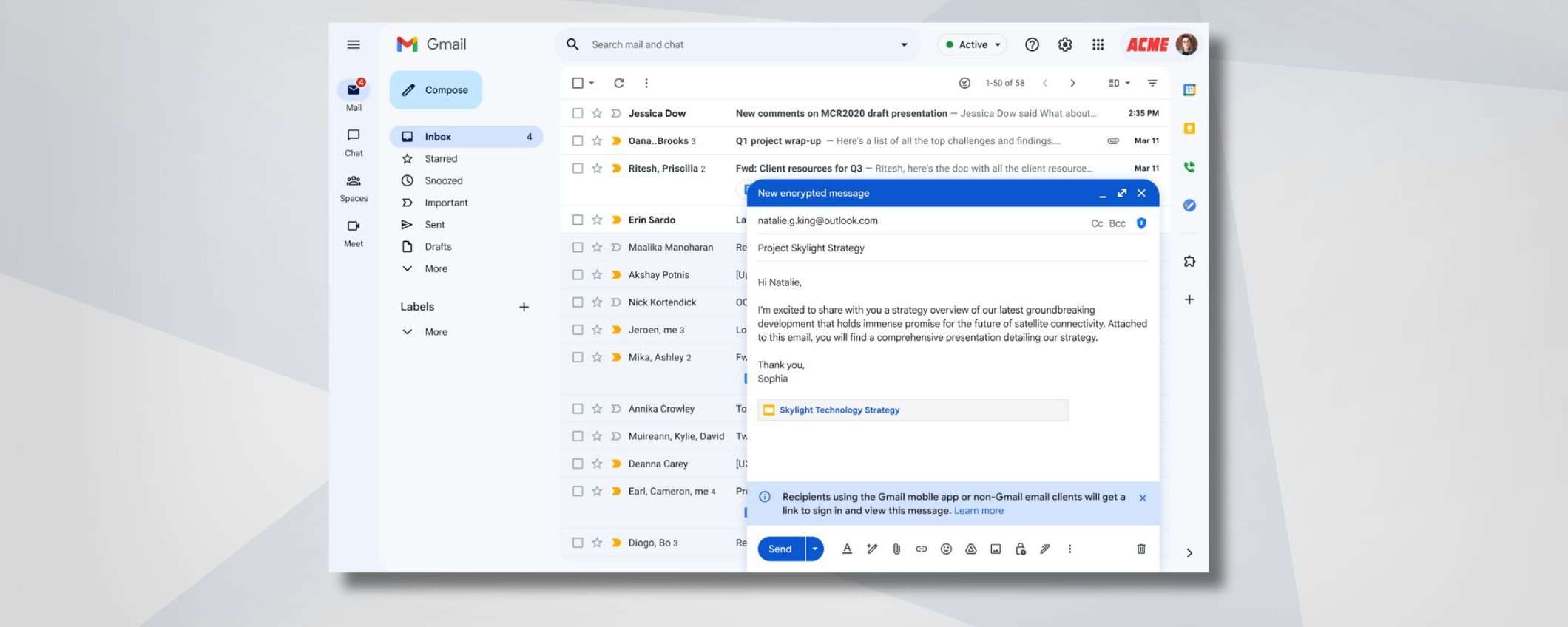 Gmail, si possono inviare e-mail crittografate end-to-end a chiunque