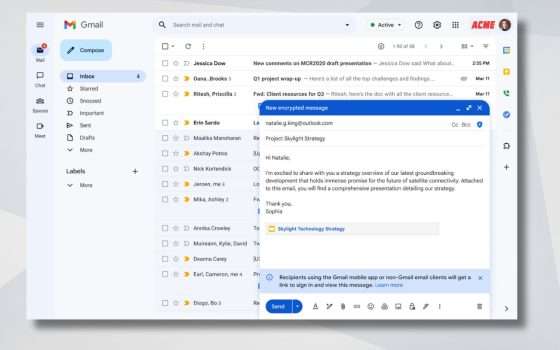 Gmail, si possono inviare e-mail crittografate end-to-end a chiunque