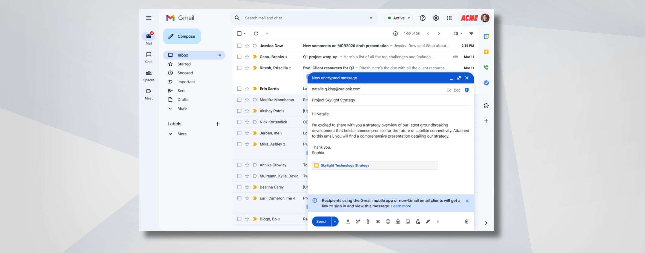 Gmail, si possono inviare e-mail crittografate end-to-end a chiunque