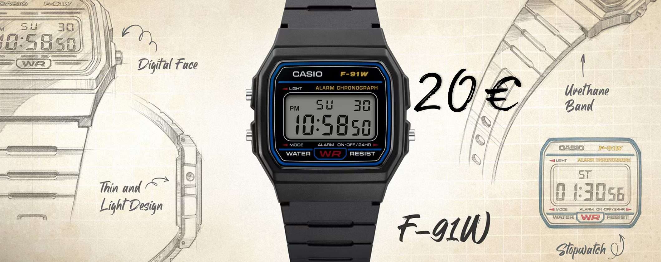L'iconico e intramontabile CASIO F-91W è in offerta a soli 20€ su eBay