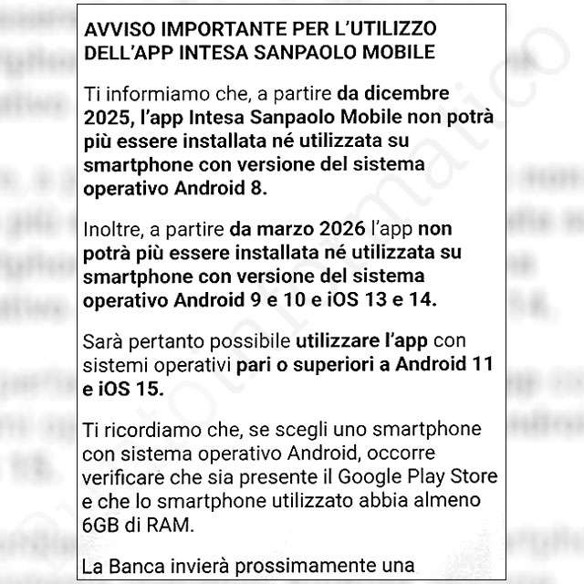 L'avviso di Intesa Sanpaolo sul futuro dell'applicazione mobile
