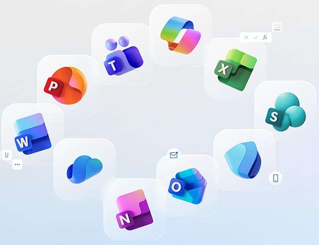 Le nuove icone delle applicazioni che compongono il pacchetto Office