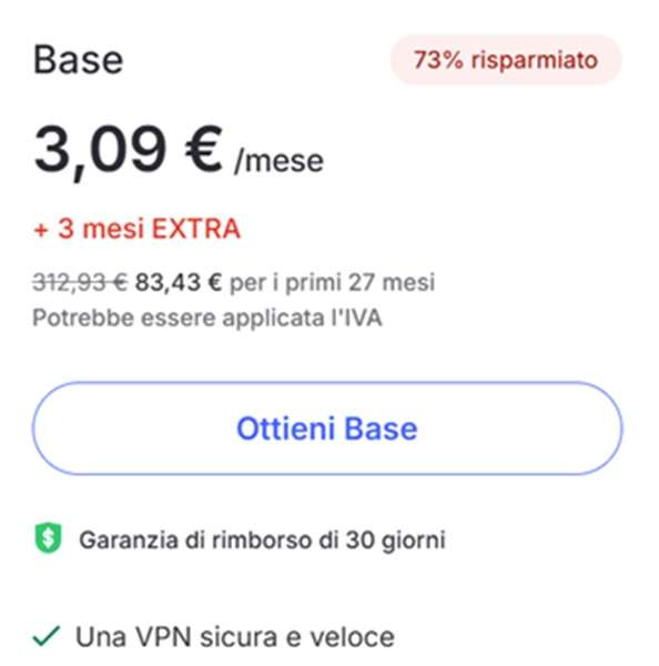 nordvpn piano base 3,09 euro