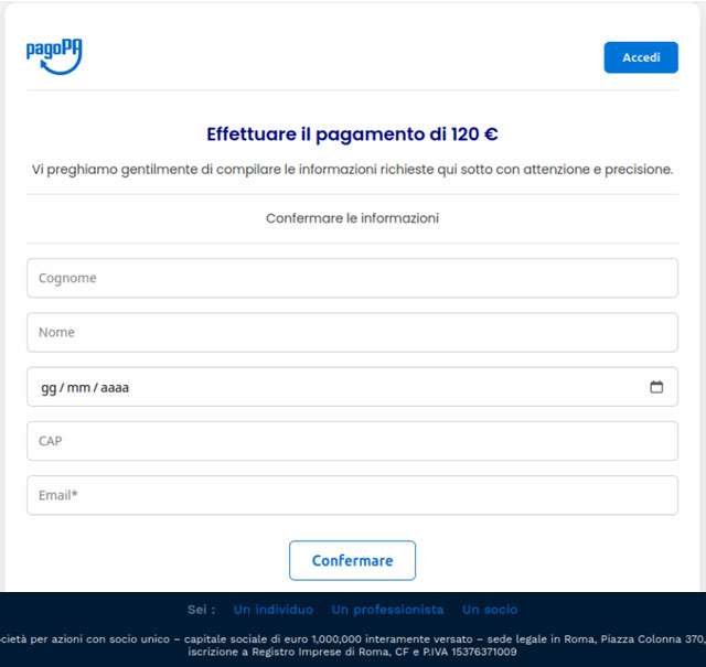 La pagina che raccoglie e ruba i dati personali