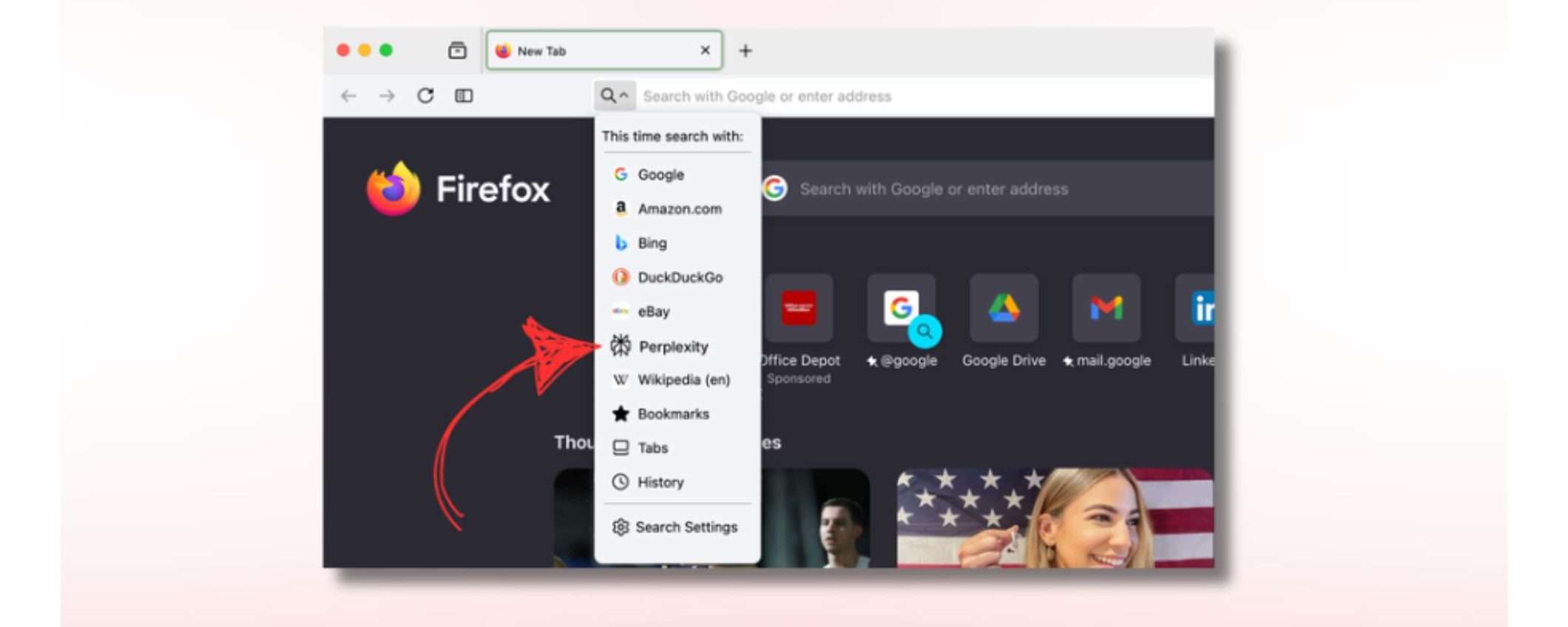 Firefox aggiunge Perplexity come motore di ricerca AI