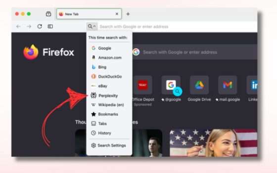 Firefox aggiunge Perplexity come motore di ricerca AI