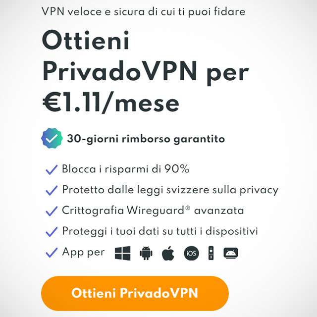 La promozione di PrivadoVPN