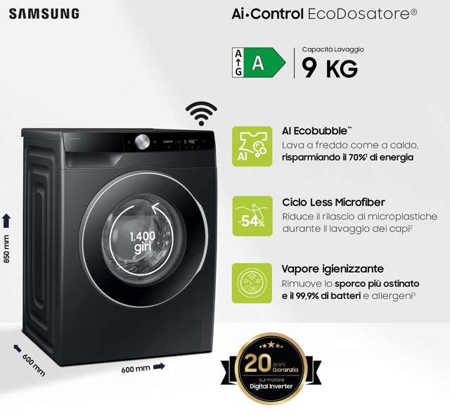 Le caratteristiche della lavatrice AI di Samsung