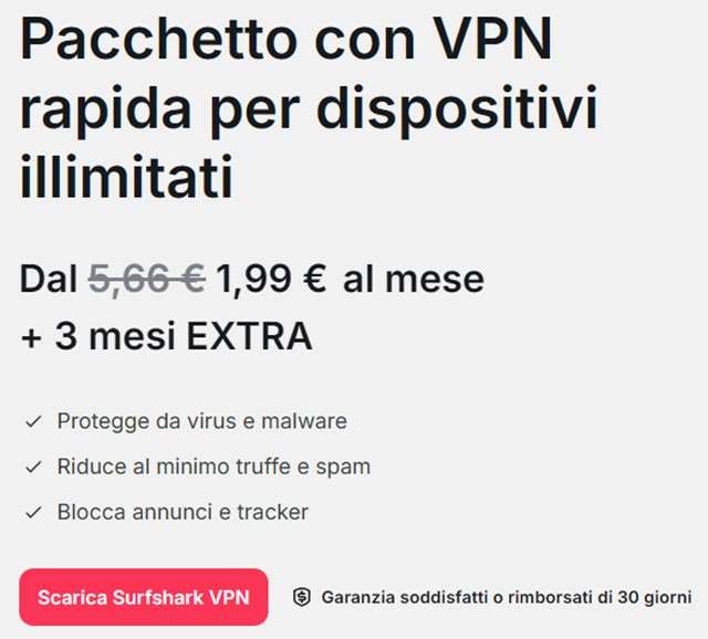 La promozione per la VPN di Surfshark