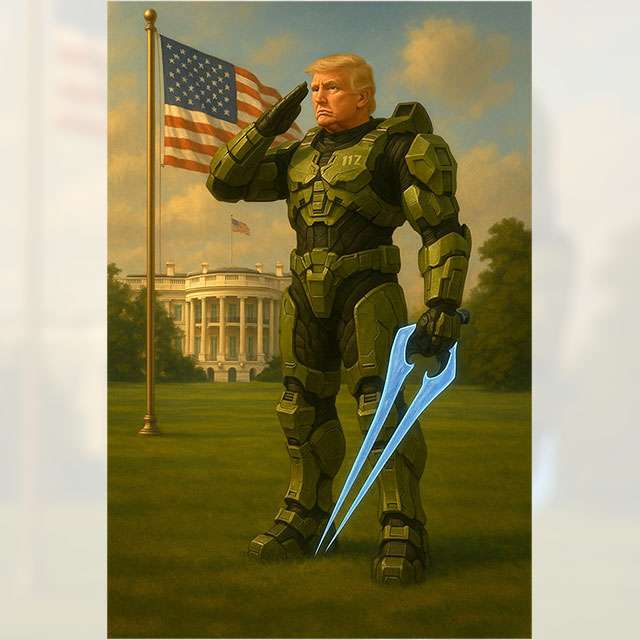 Donald Trump con l'armatura di Master Chief