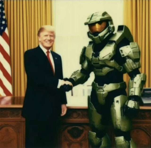 Un meme con Donald Trump e Master Chief di Halo