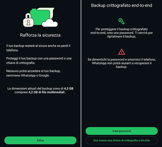 La crittografia end-to-end per i backup di WhatsApp