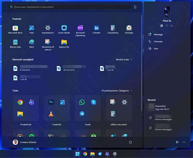 Il nuovo menu Start di Windows 11