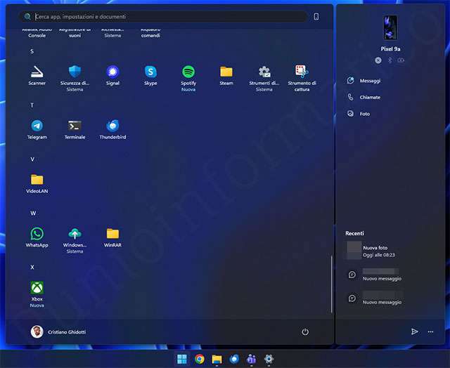 Il nuovo menu Start di Windows 11