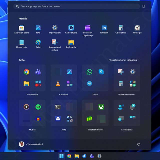 Il nuovo menu Start di Windows 11
