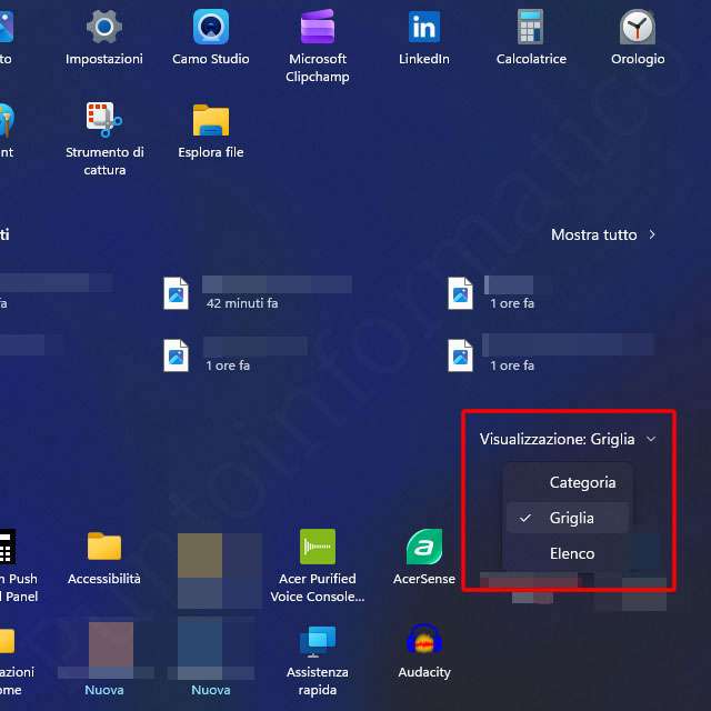 Il nuovo menu Start di Windows 11