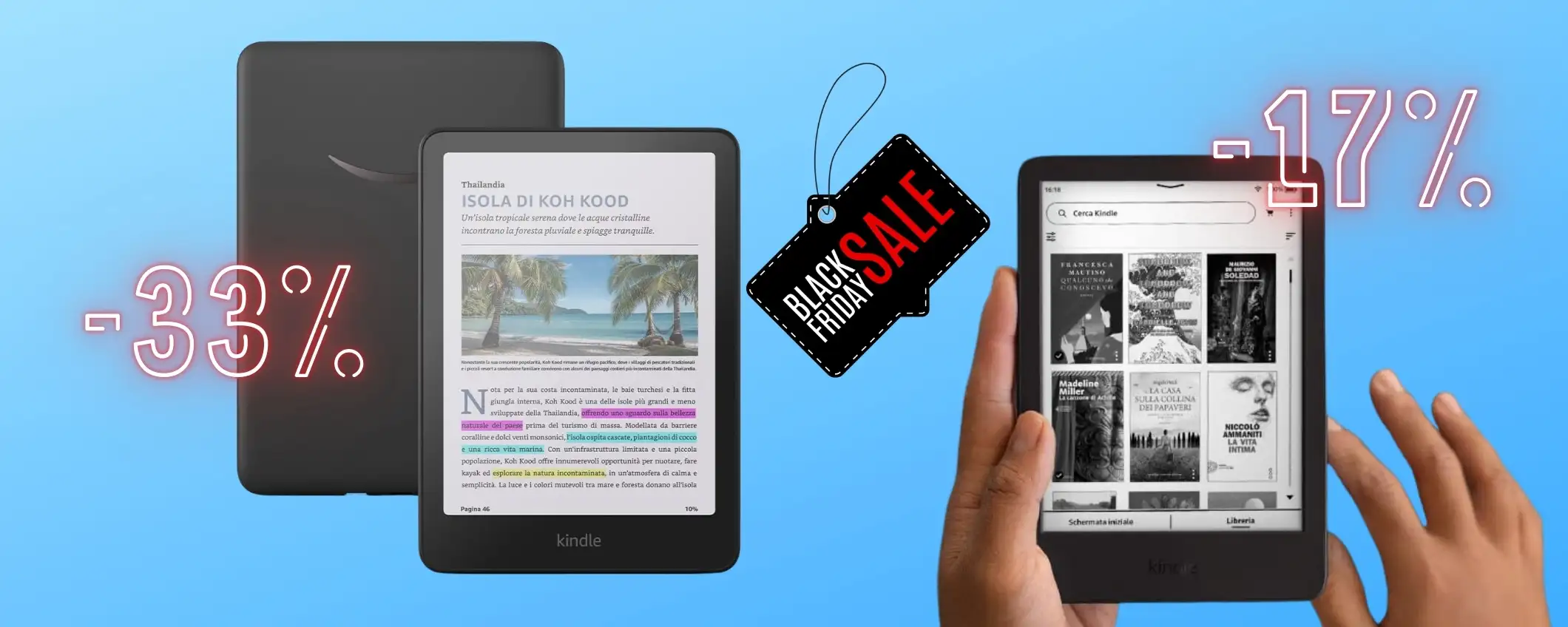 Kindle colorato o classico? Entrambi i modelli scontati al Black Friday