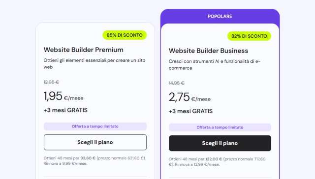 Piani website builder Hostinger