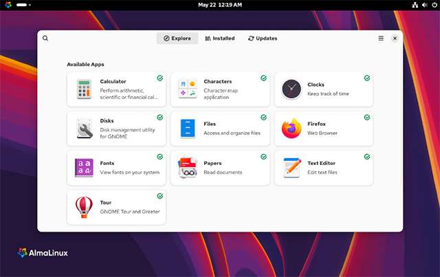 L'interfaccia di AlmaLinux