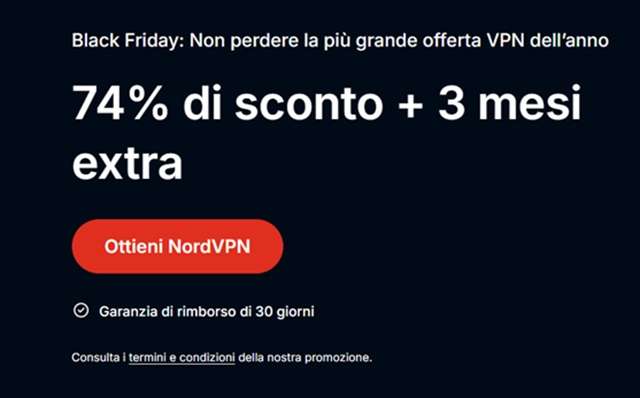 black friday nordvpn 74 per cento di sconto
