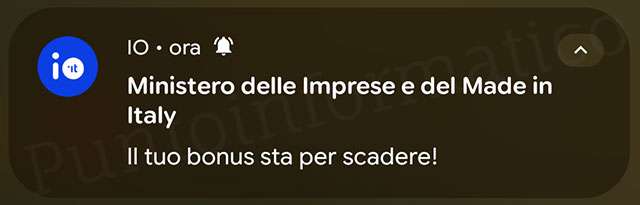 La notifica relativa alla scadenza del Bonus elettrodomestici inviata dall'app IO