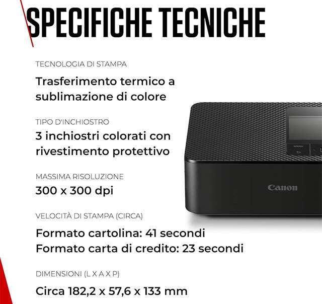 Le caratteristiche della stampante fotografica portatile Canon SELPHY CP1500