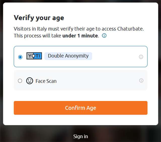 Le due opzioni proposte da Chaturbate