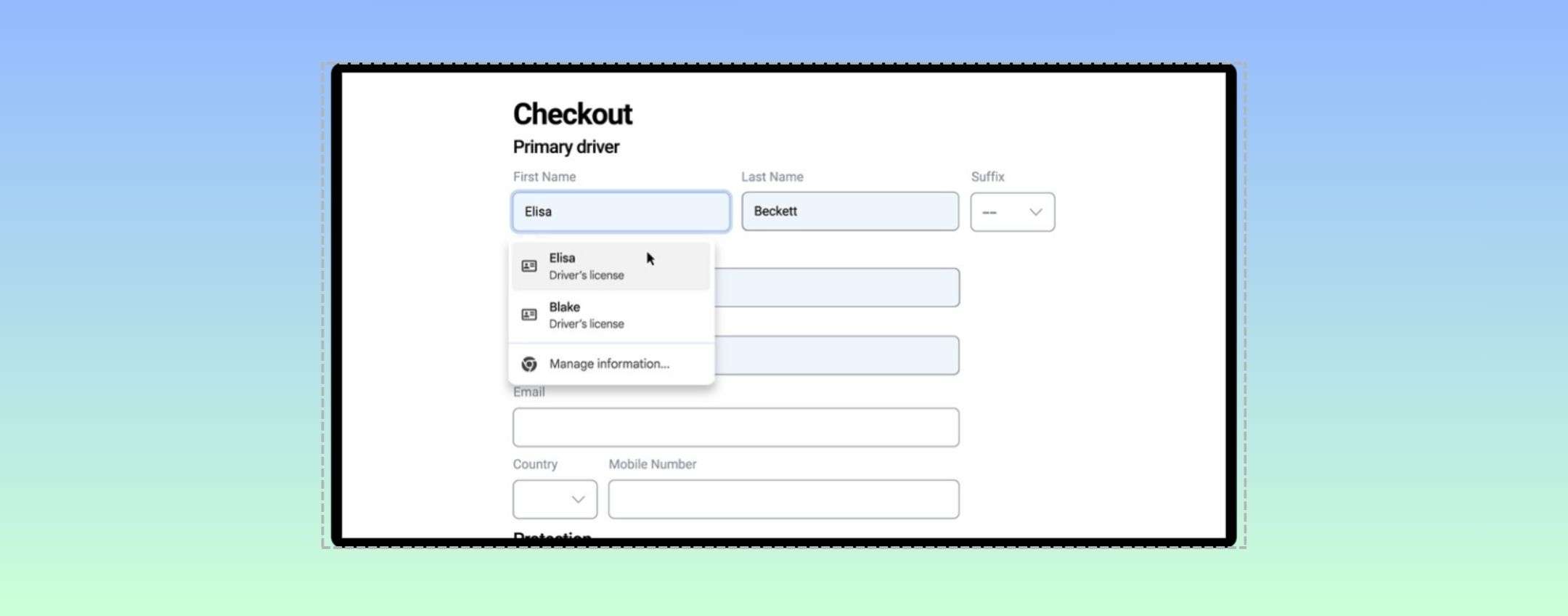 Chrome compila dati di patente e passaporto