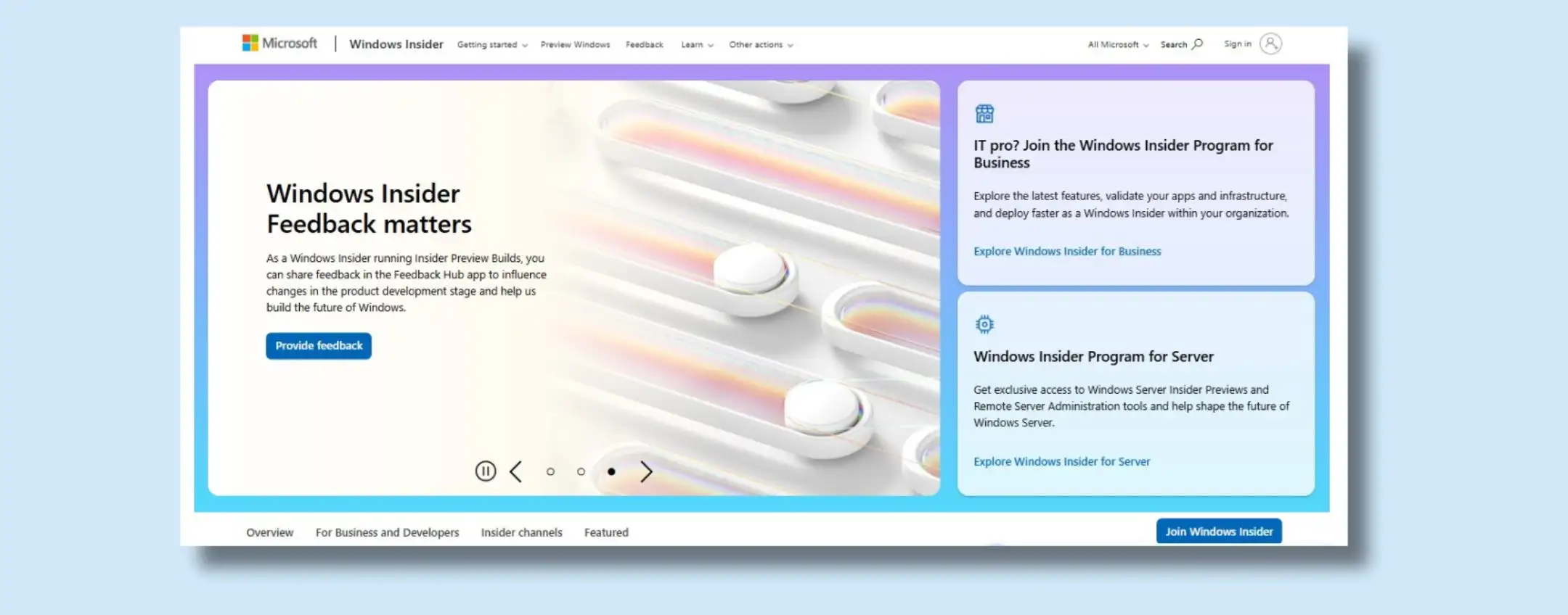 Nuovo sito di Windows Insider