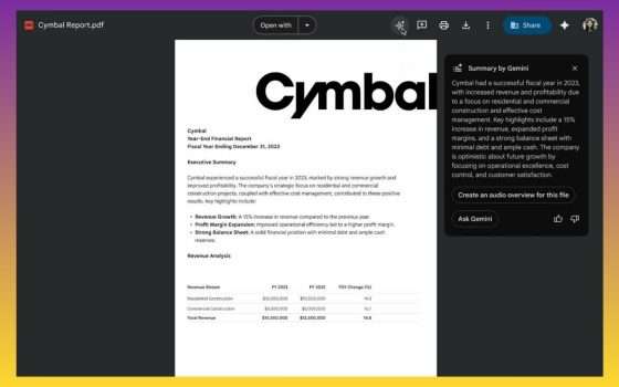 Google Drive, Gemini crea riassunti audio dei PDF in stile podcast