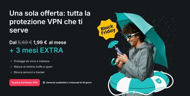 surfshark vpn offerta black friday 1,99 euro al mese