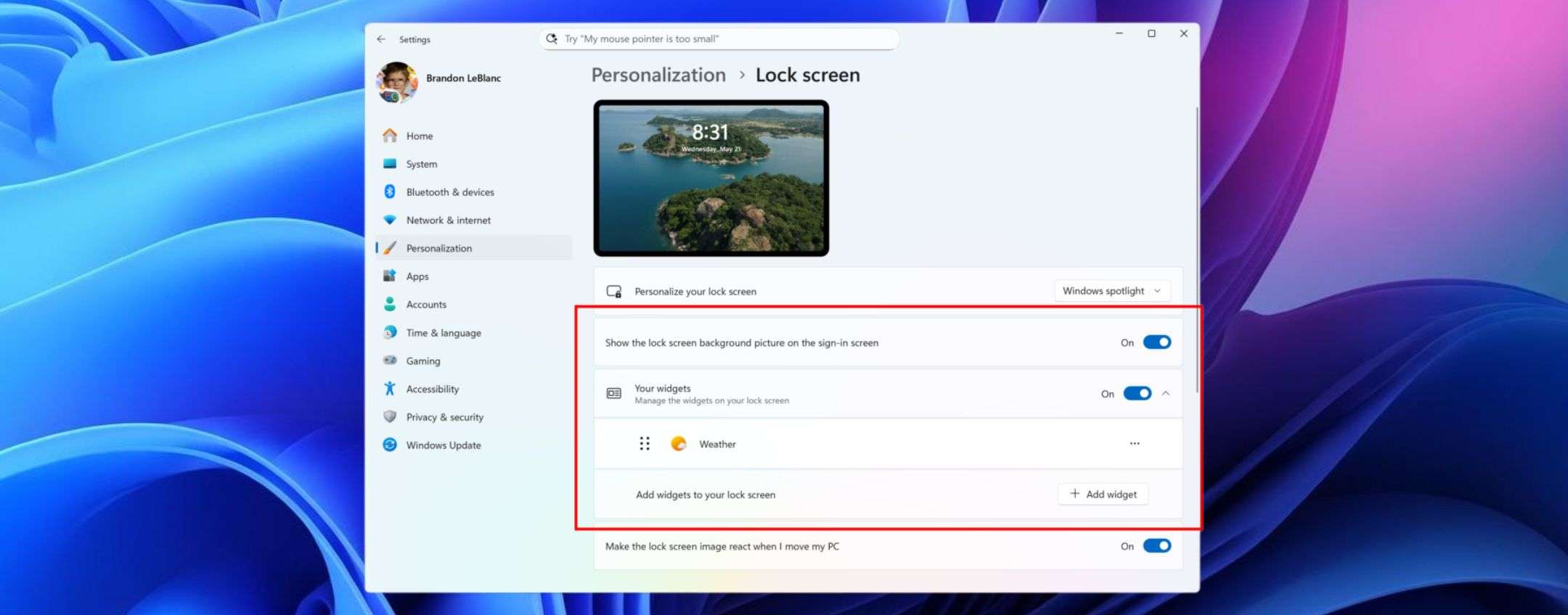 Widget personalizzabili su Windows 11