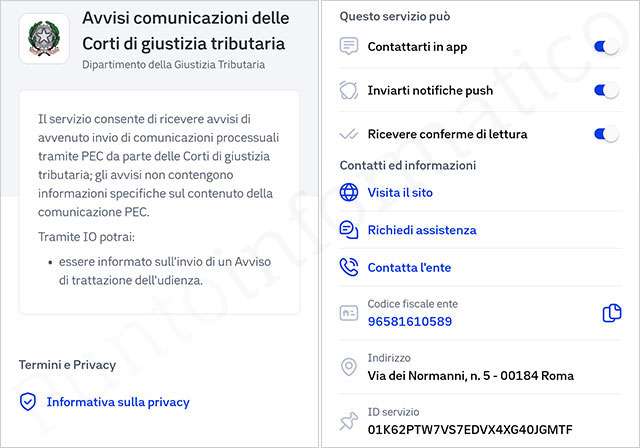 Il servizio del Dipartimento della giustizia tributaria nell'app IO